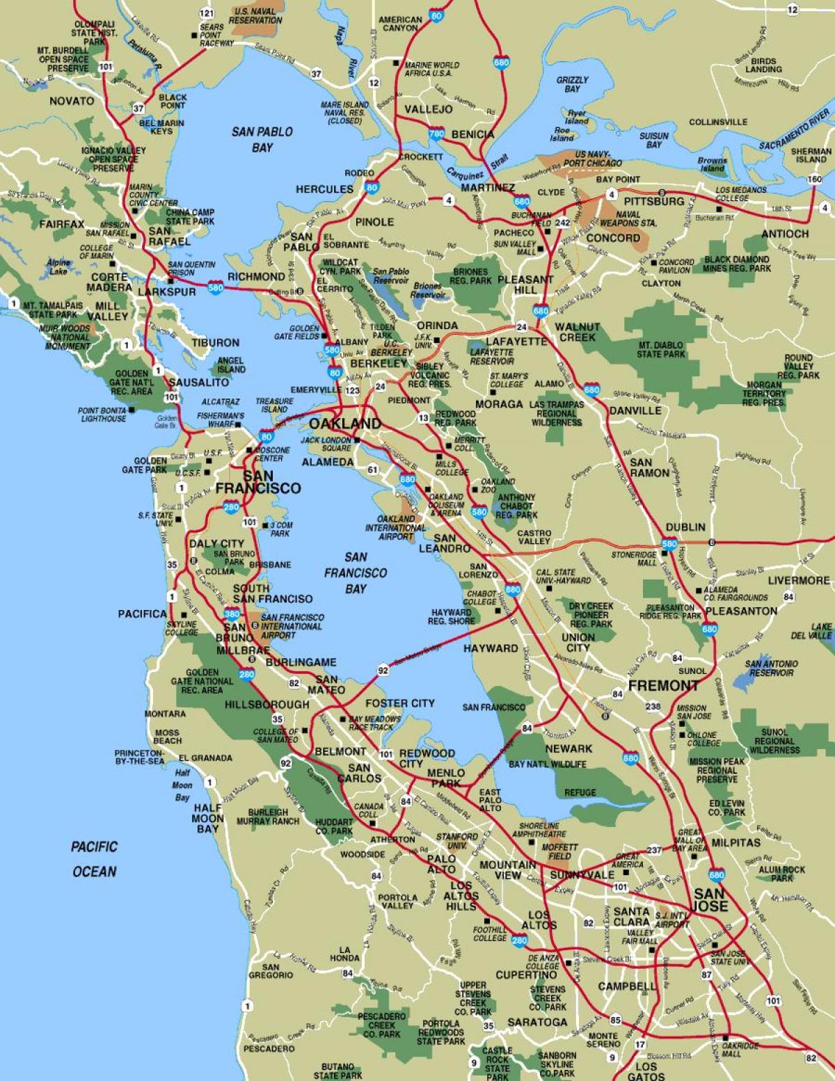 Karte lielāku San Francisco laukums