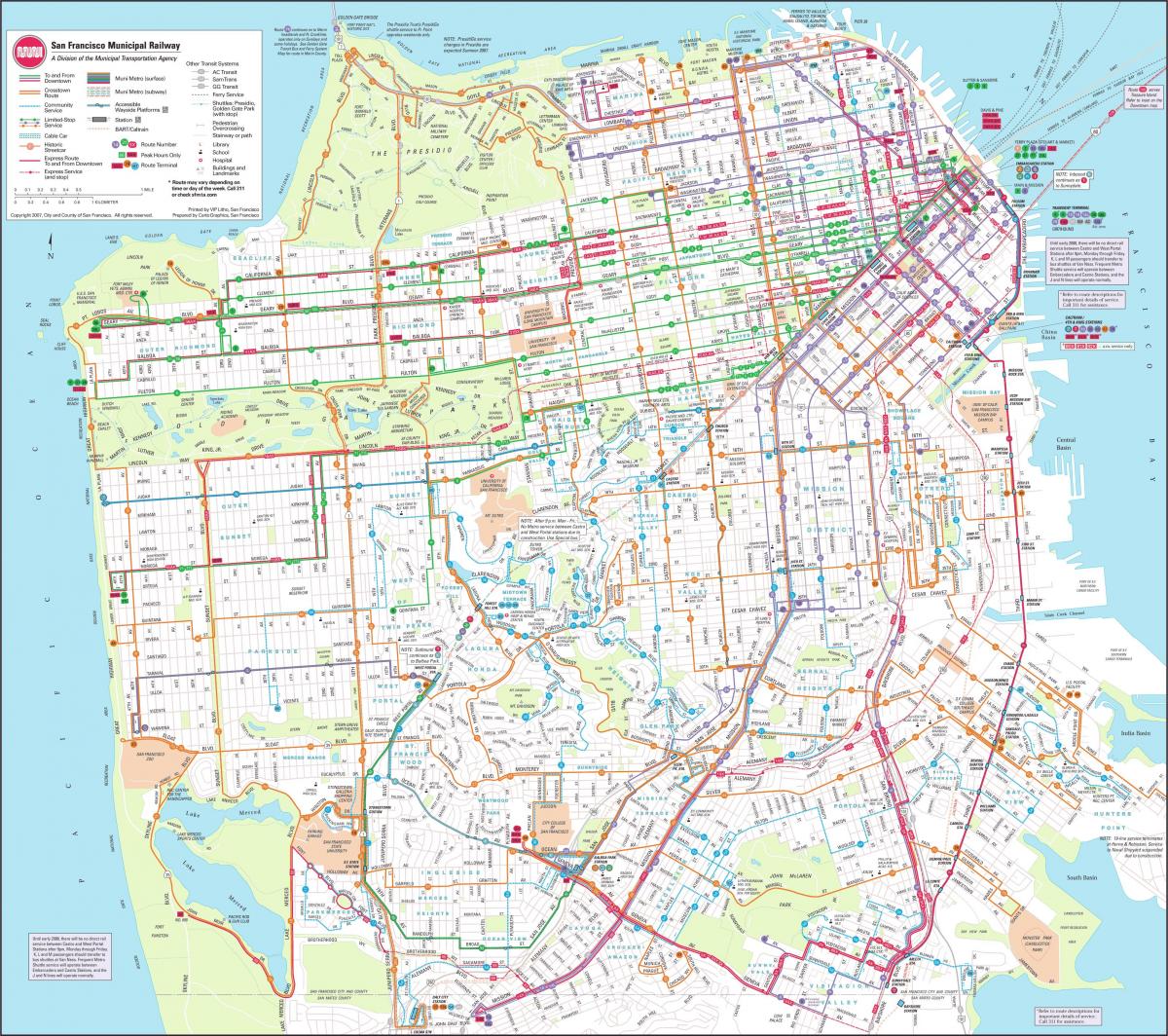 Karte San Francisco pašvaldības dzelzceļa