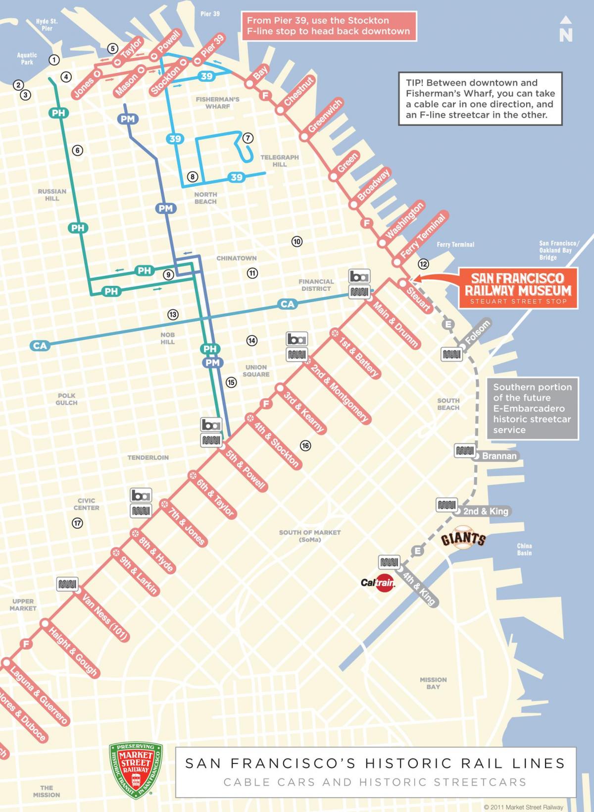Karte vagoniņš maršrutu San Francisco, ca