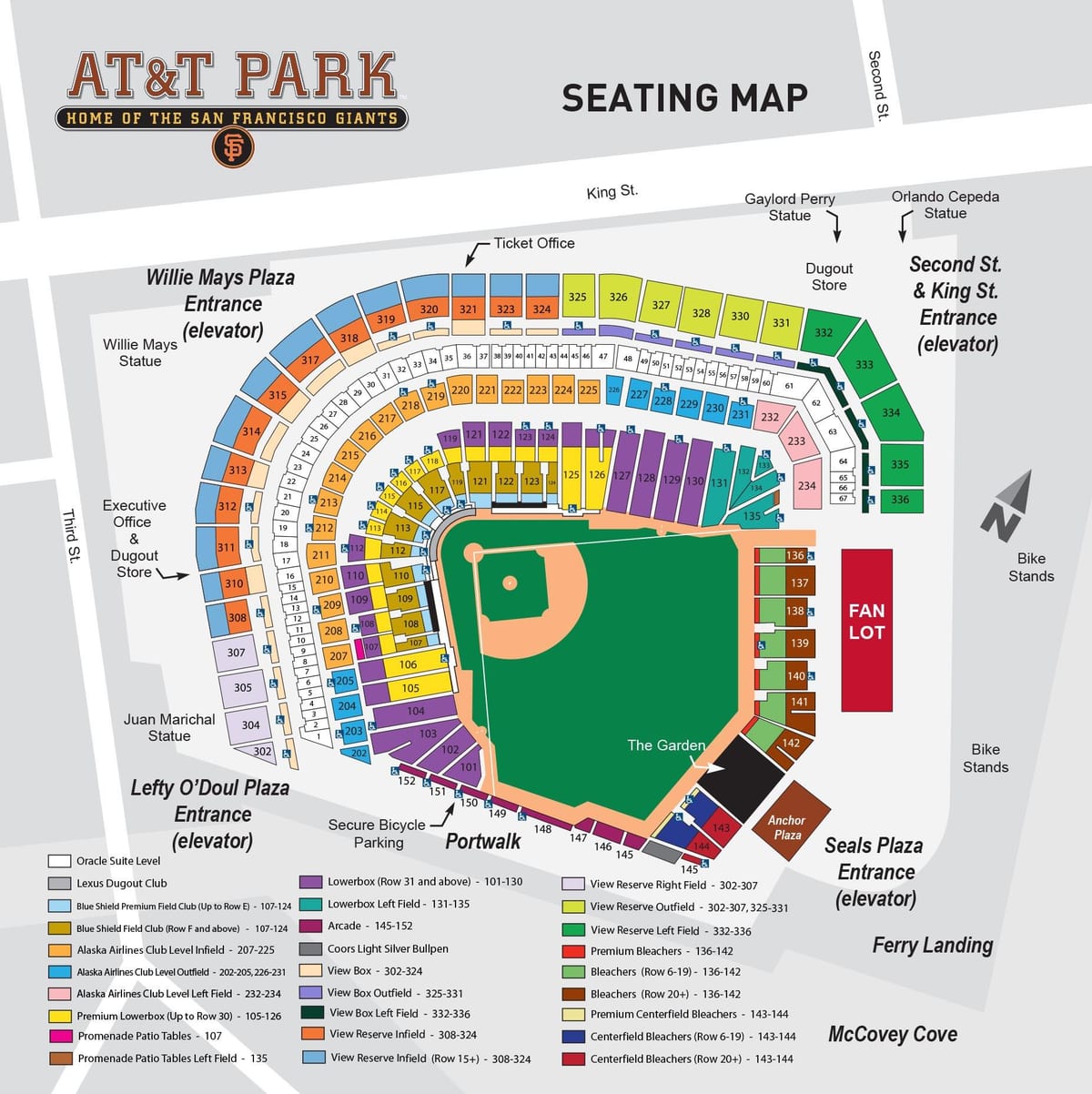 Karte at&t park detalizētu sēdeklis
