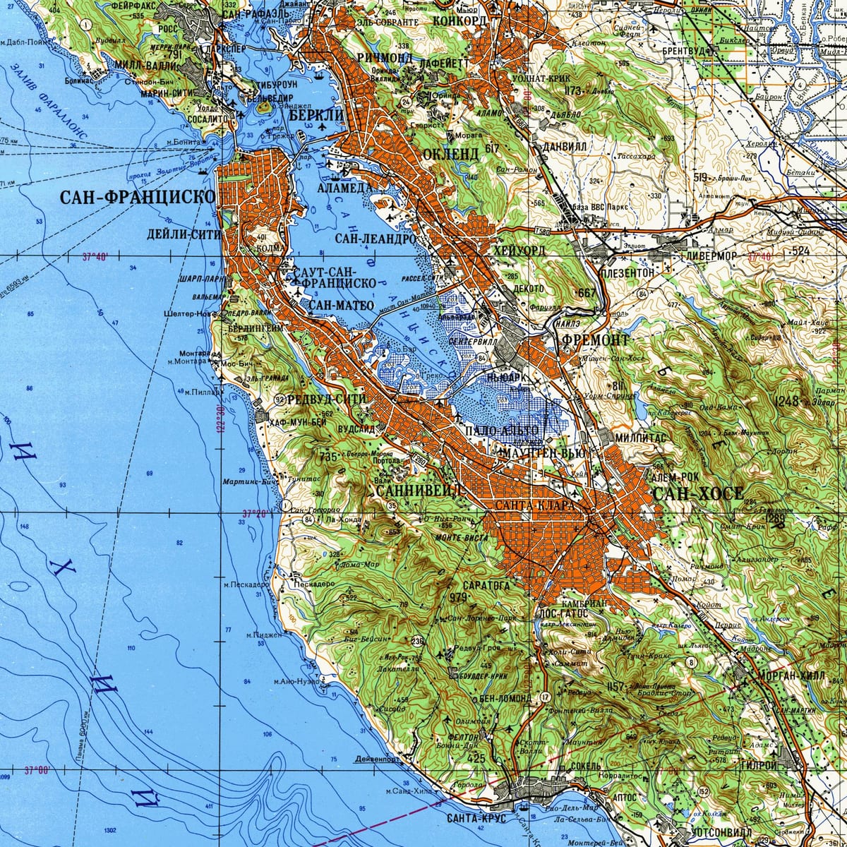San Francisco bay area, topogrāfiskās kartes,