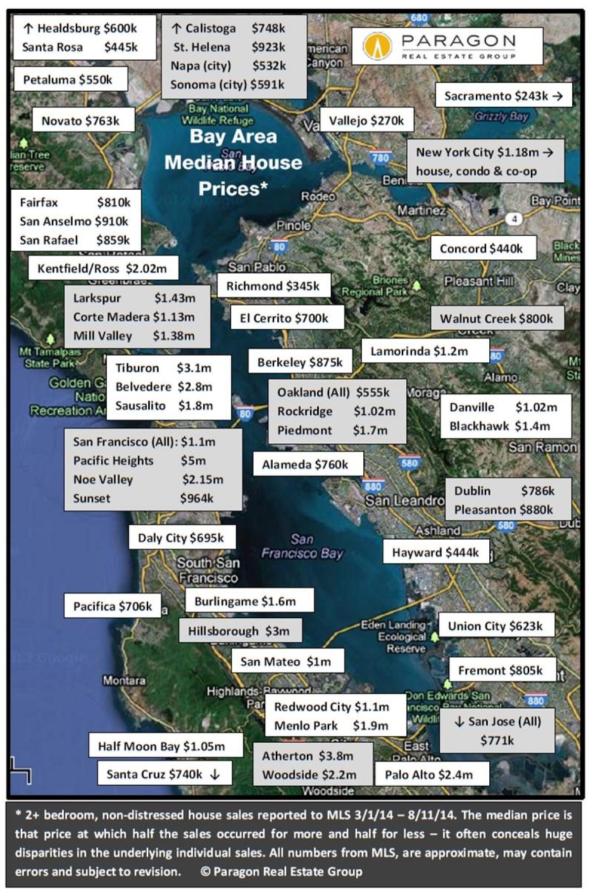 Karte bay area mājokļu cenas
