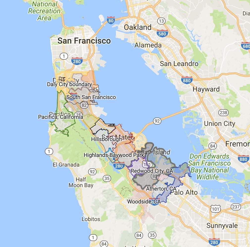 Karte bay area pilsētas robežai