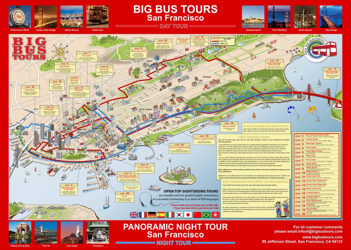 San Francisco, hop on hop off autobuss karte