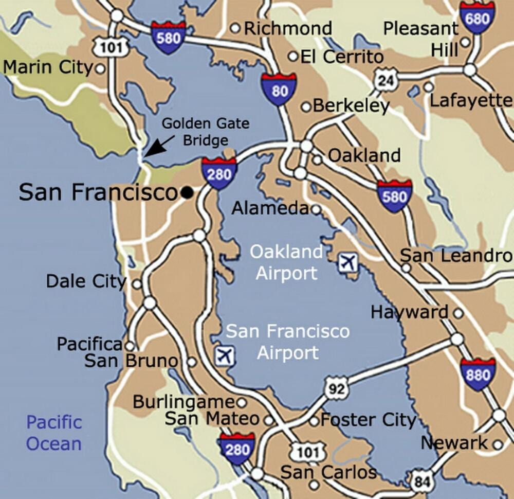 Karte San Francisco airport un apkārtnē