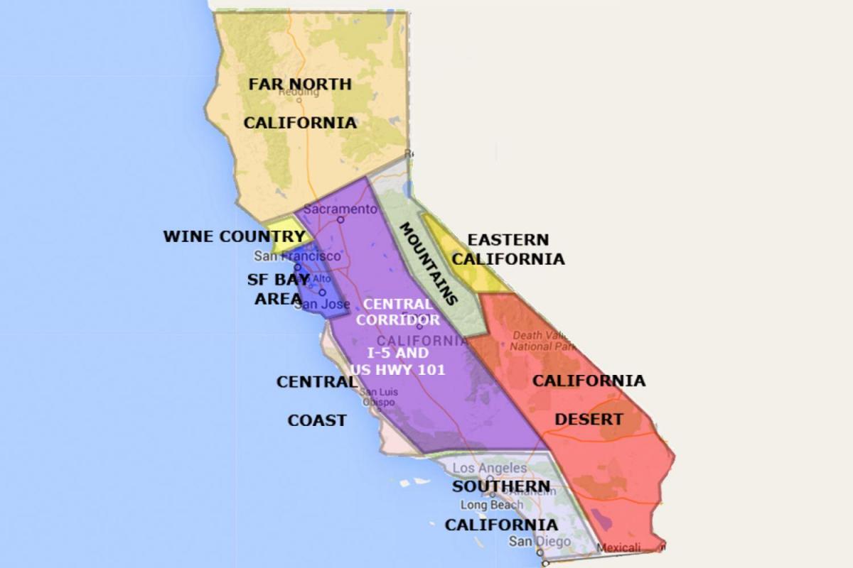 Kartes kalifornijas uz ziemeļiem no sanfrancisko