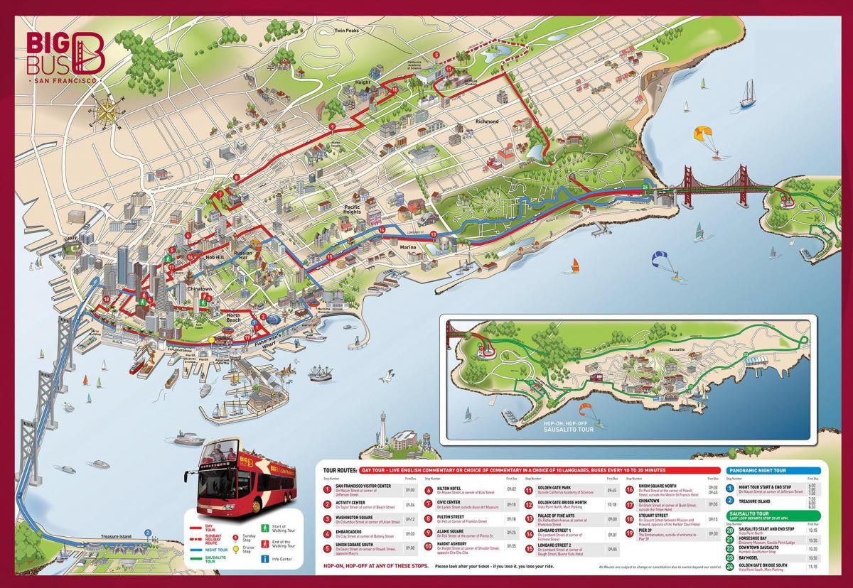 San Francisco autobusu tūres kartē