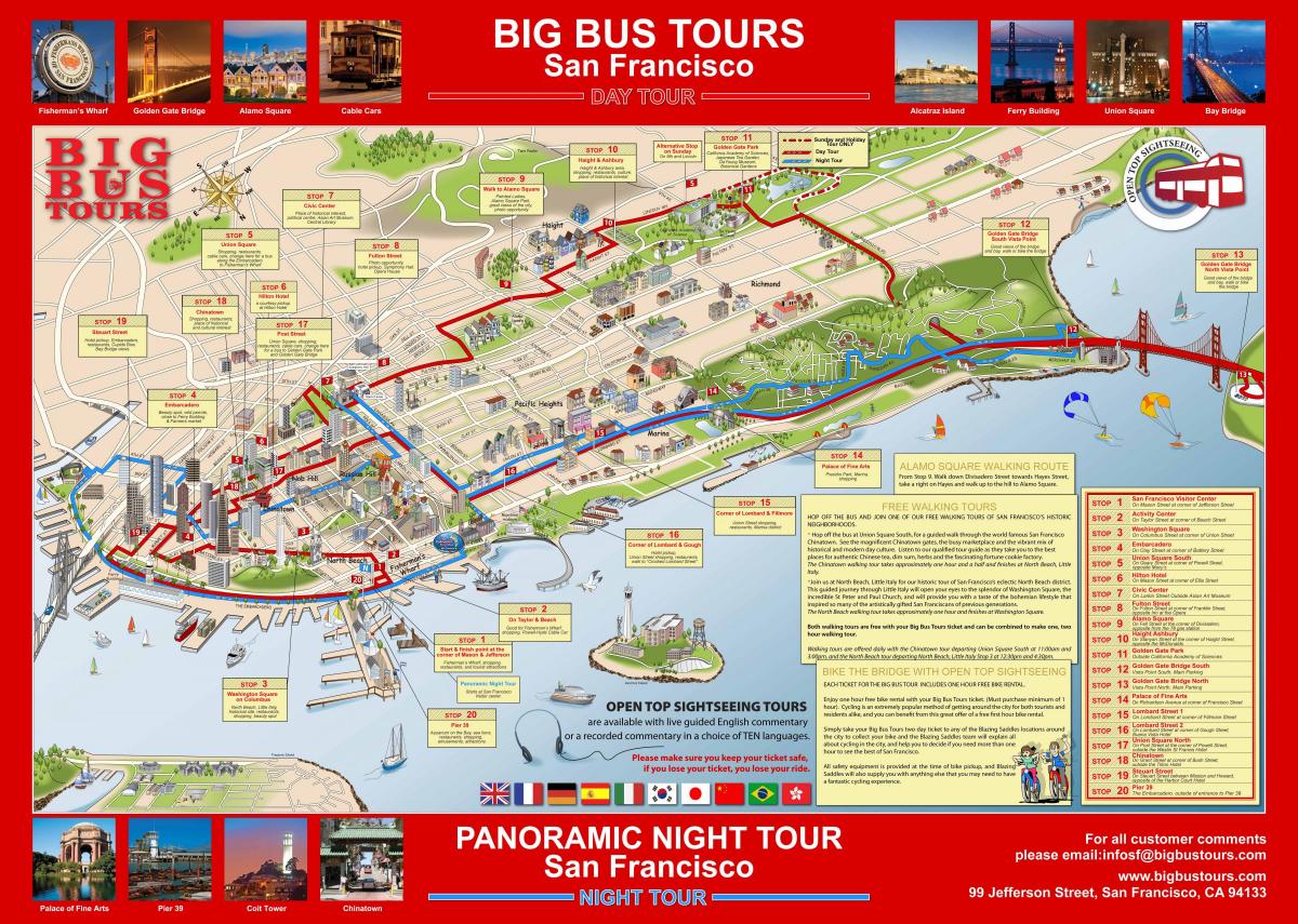 lielo sarkano autobusu San Francisco karte