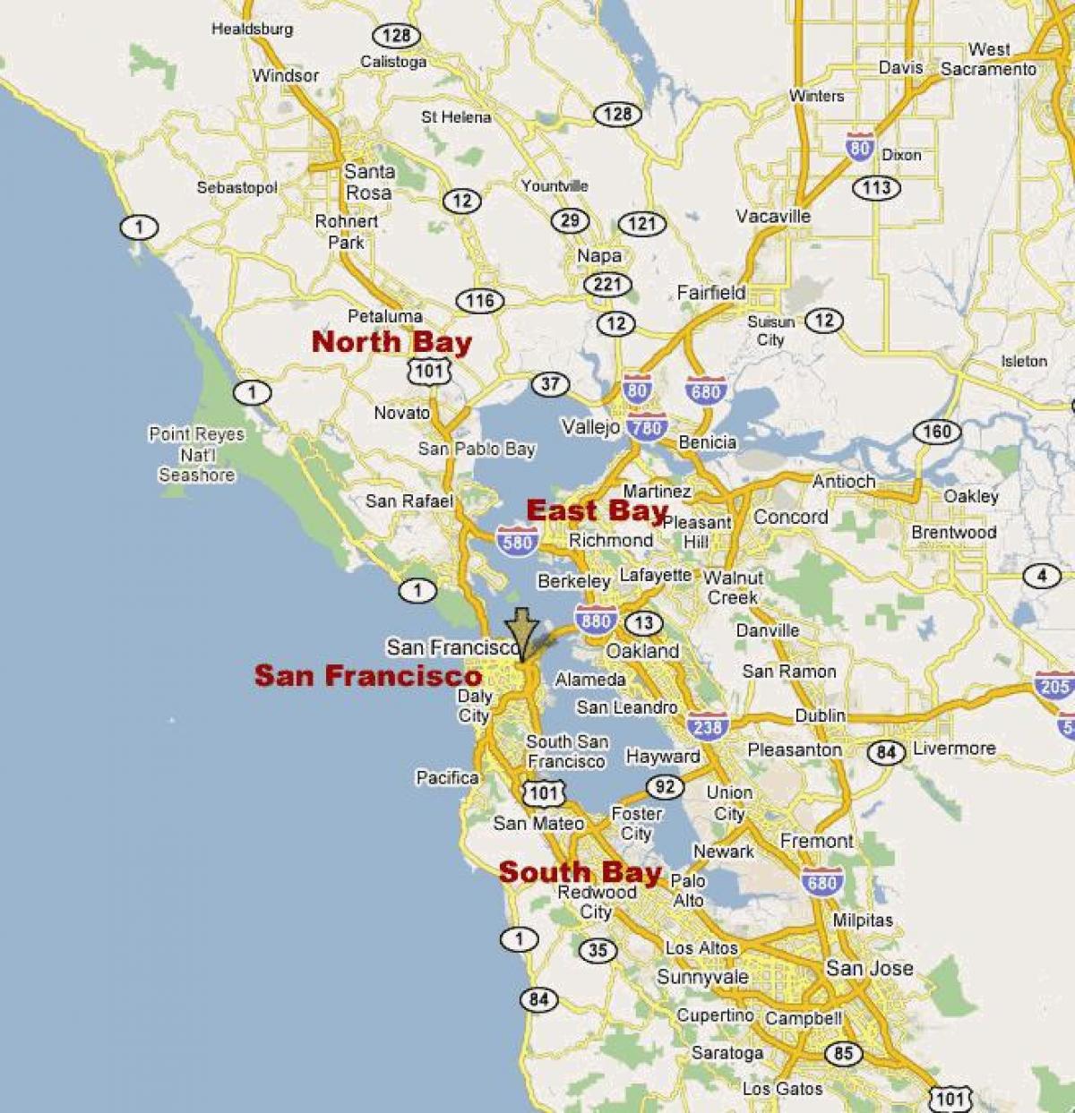 ziemeļu kalifornijas, bay area karte