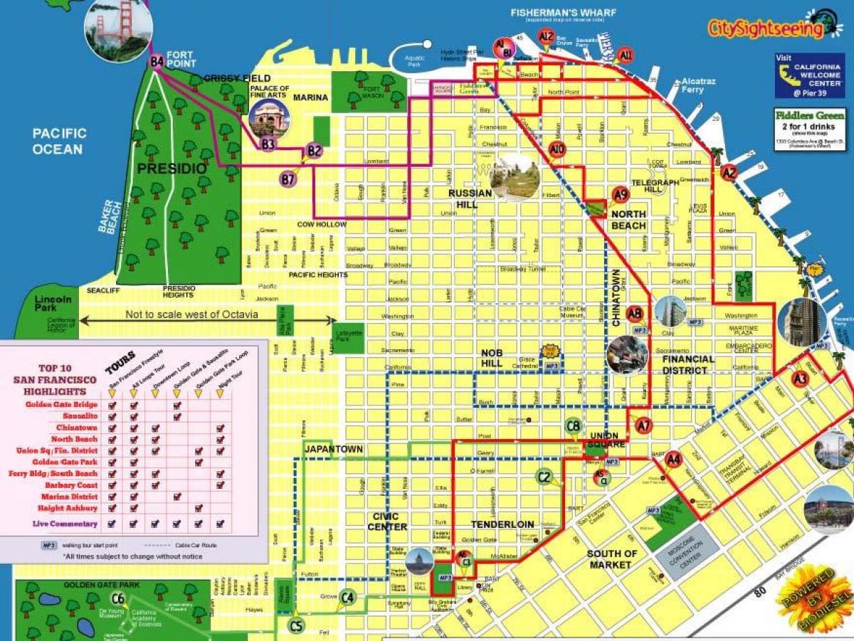 Karte no pilsētas ekskursijas San Francisco maršrutu