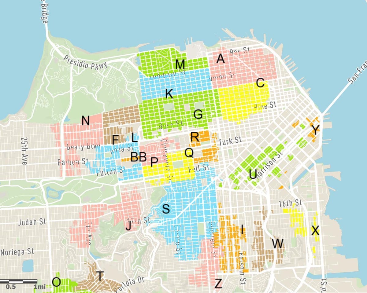 bezmaksas ielas autostāvvieta San Francisco karte