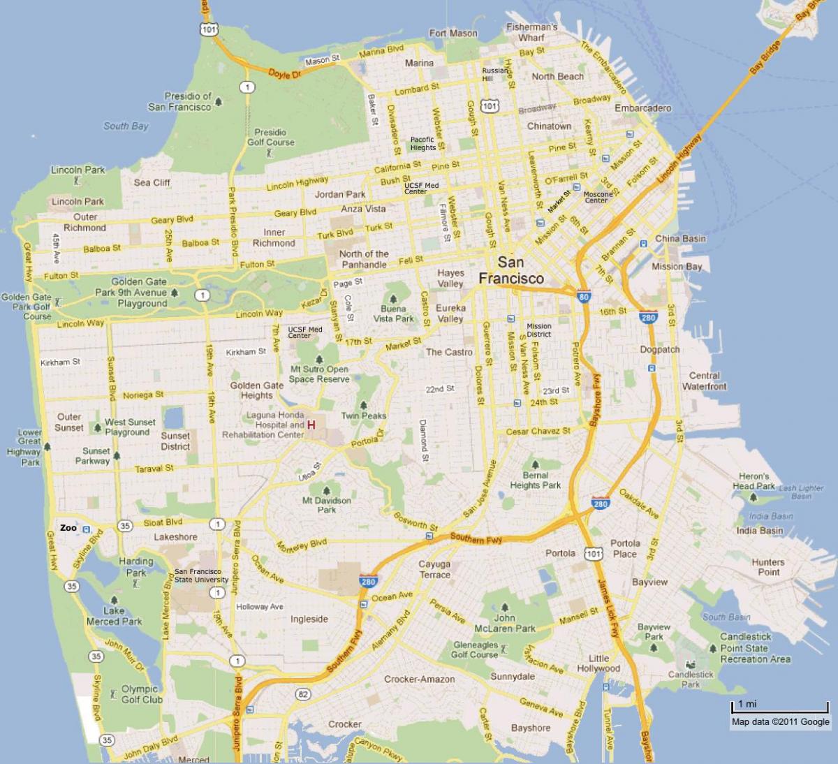 Sanfrancisko apskates vietas karti