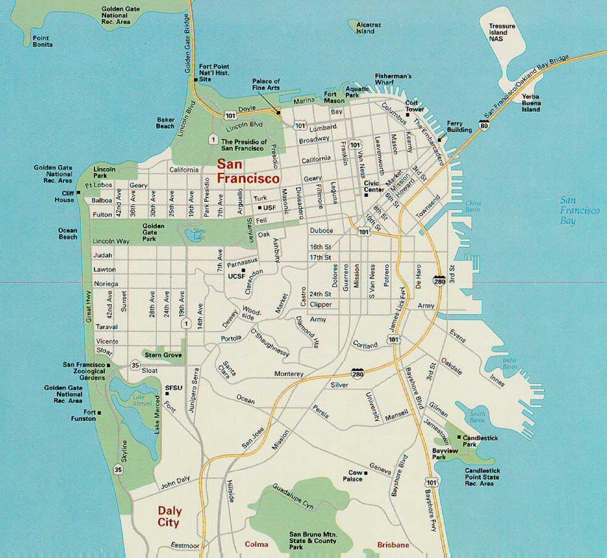 Karte San Francisco galvenās atrakcijas
