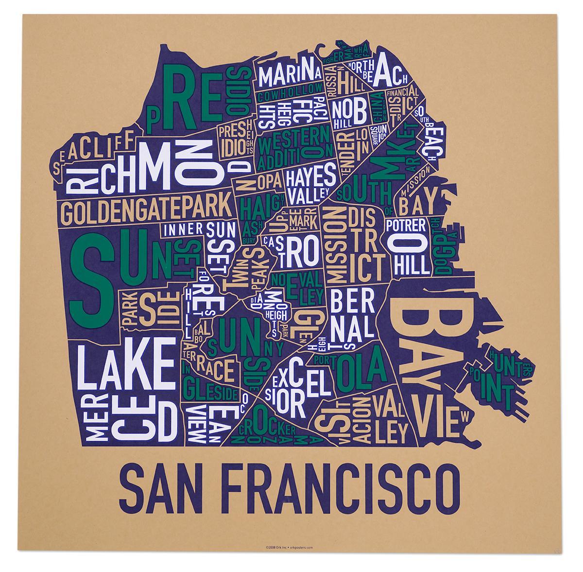 Sanfrancisko apkārtnes karte plakāts