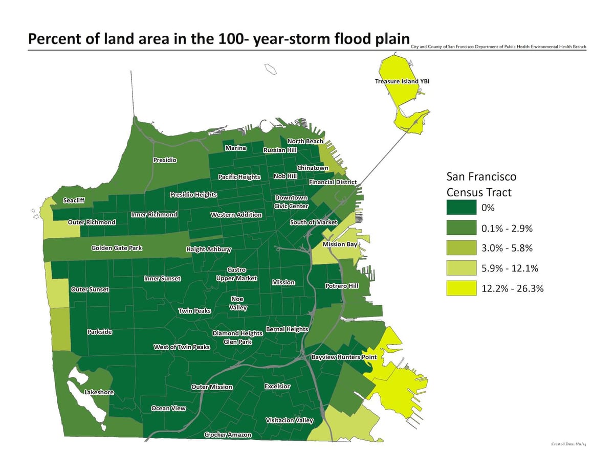 Karte San Francisco plūdu zonā