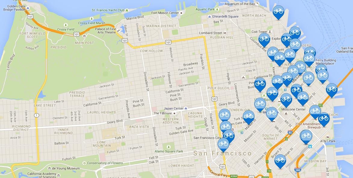 Karte San Francisco velosipēdu daļa