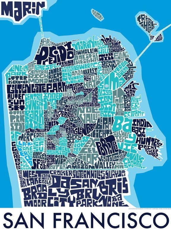 Sanfrancisko karte, wall art