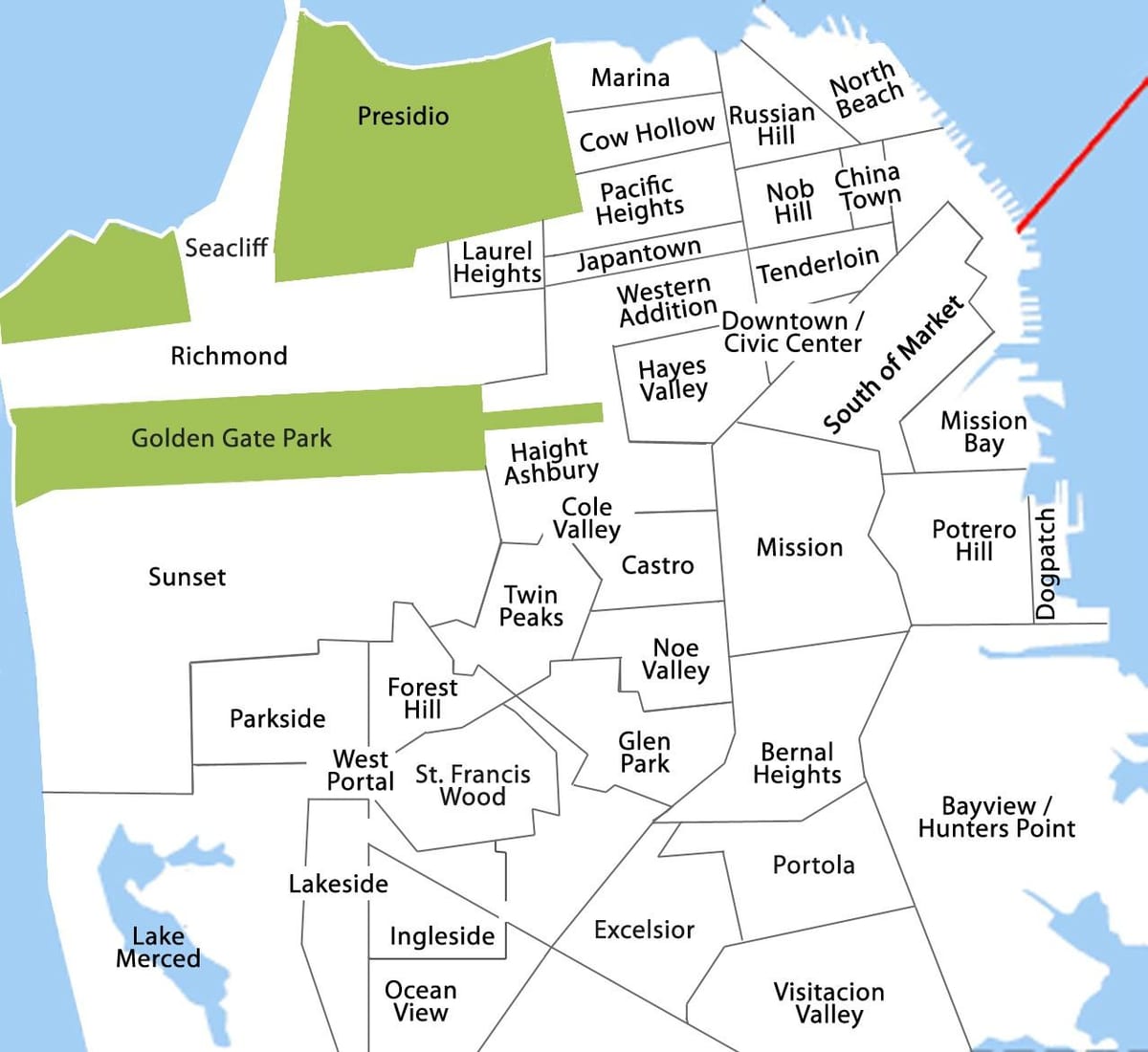 Karte San Francisco apkārtnē smieklīgi