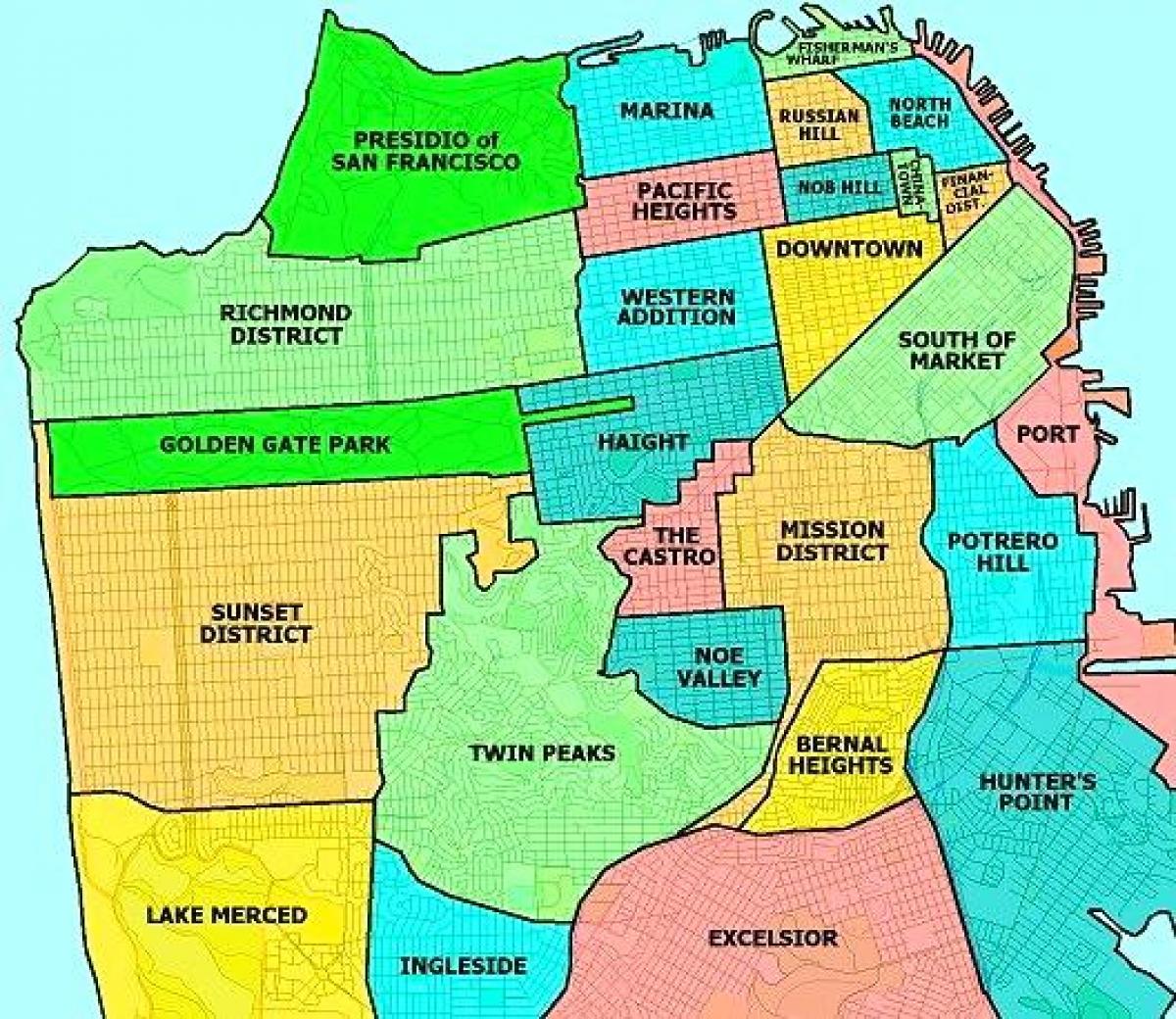 priekšpilsētas San Francisco karte