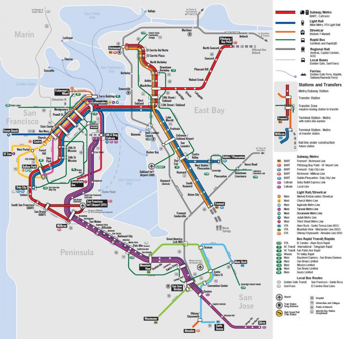 kartes sabiedriskā transporta San Francisco