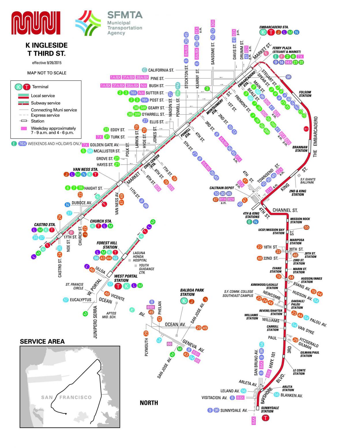 Sanfrancisko pilsētas autobusu karte