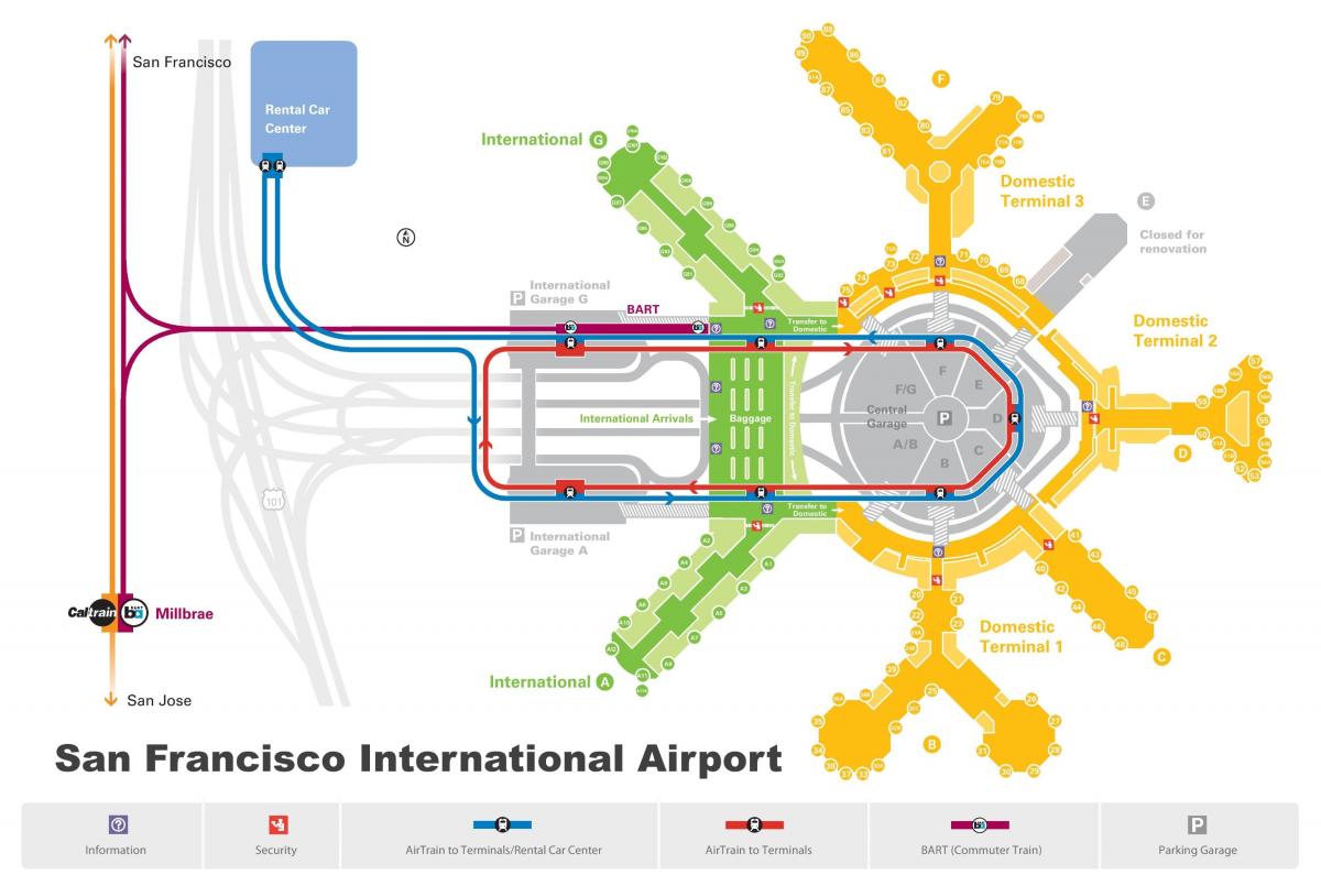 Sanfrancisko lidostas nomas auto kartes
