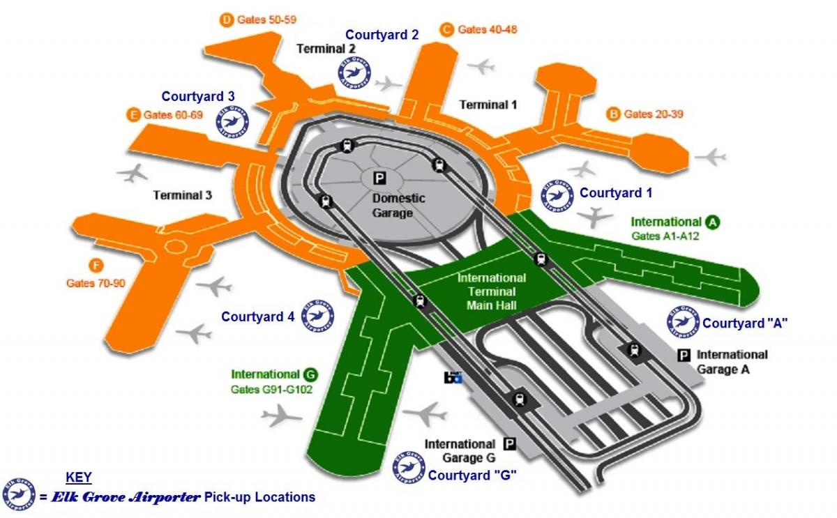 SFO starptautiskā termināļa ielidošanas karte