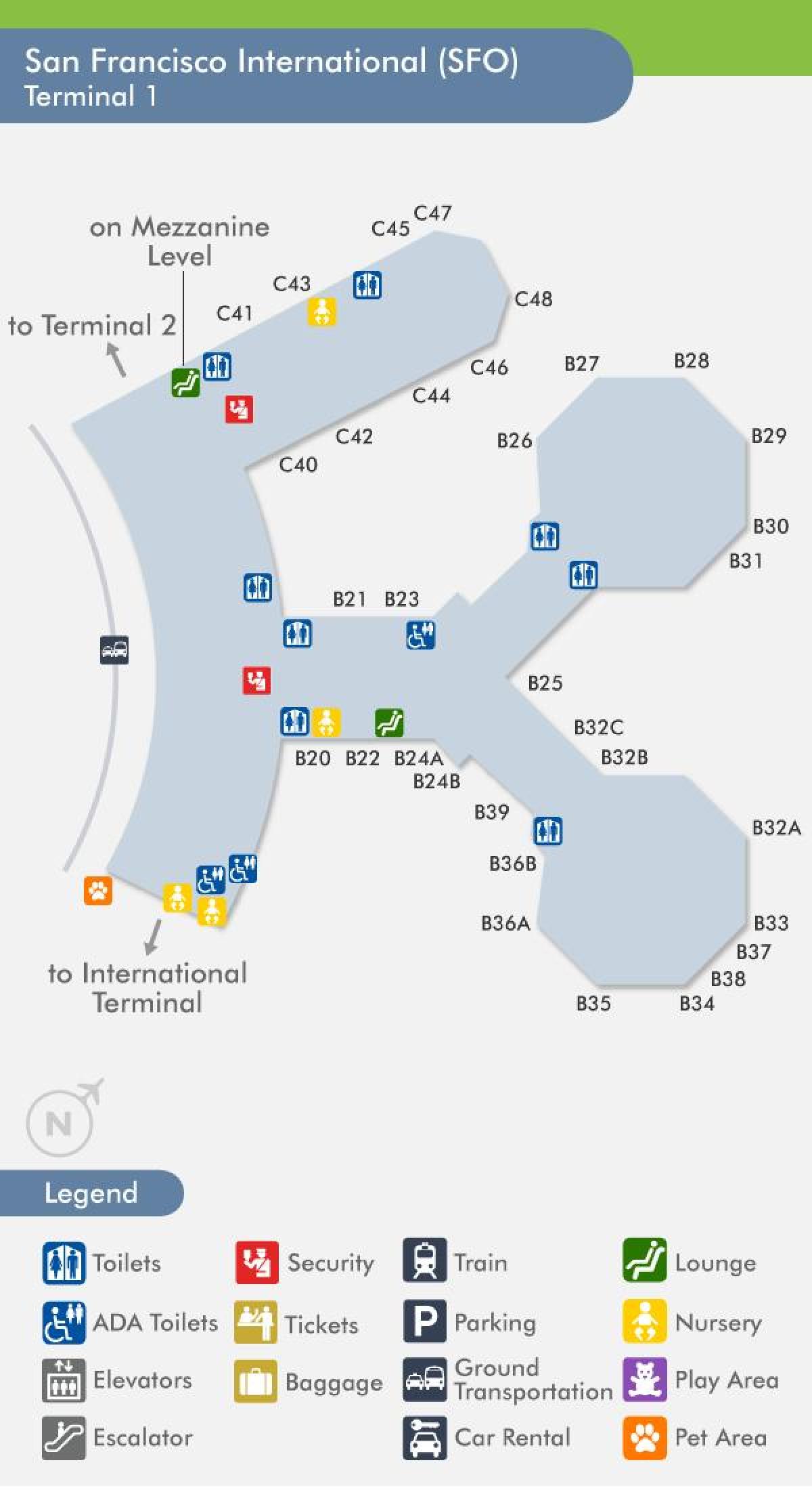 San Francisco airport terminal 1 kartē