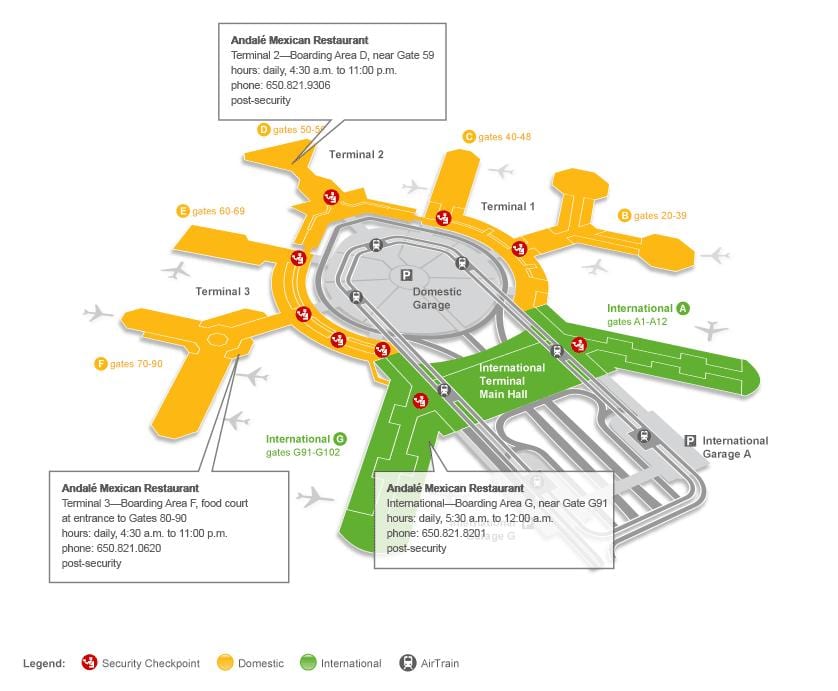 SFO termināls 2 vārtiem karte