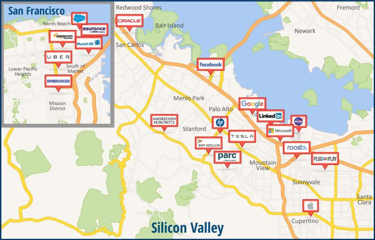 Karte silicon valley ceļojumu