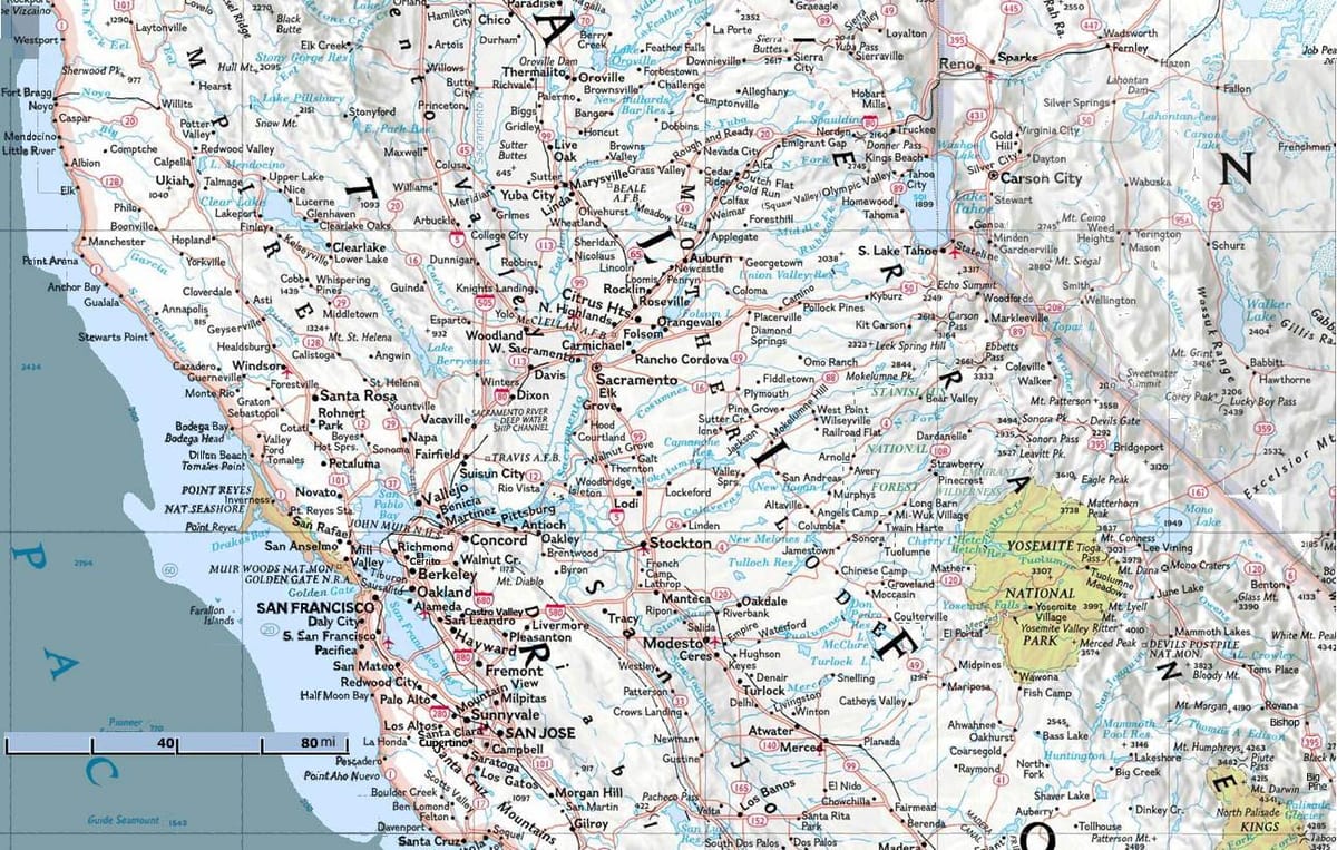 Karte uz ziemeļiem no sanfrancisko