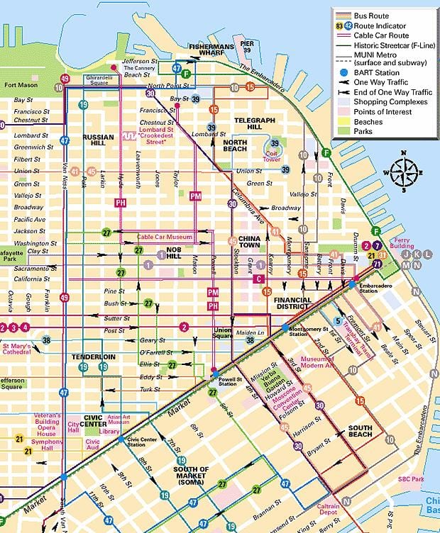 vagoniņš līnijas, sanfrancisko karte