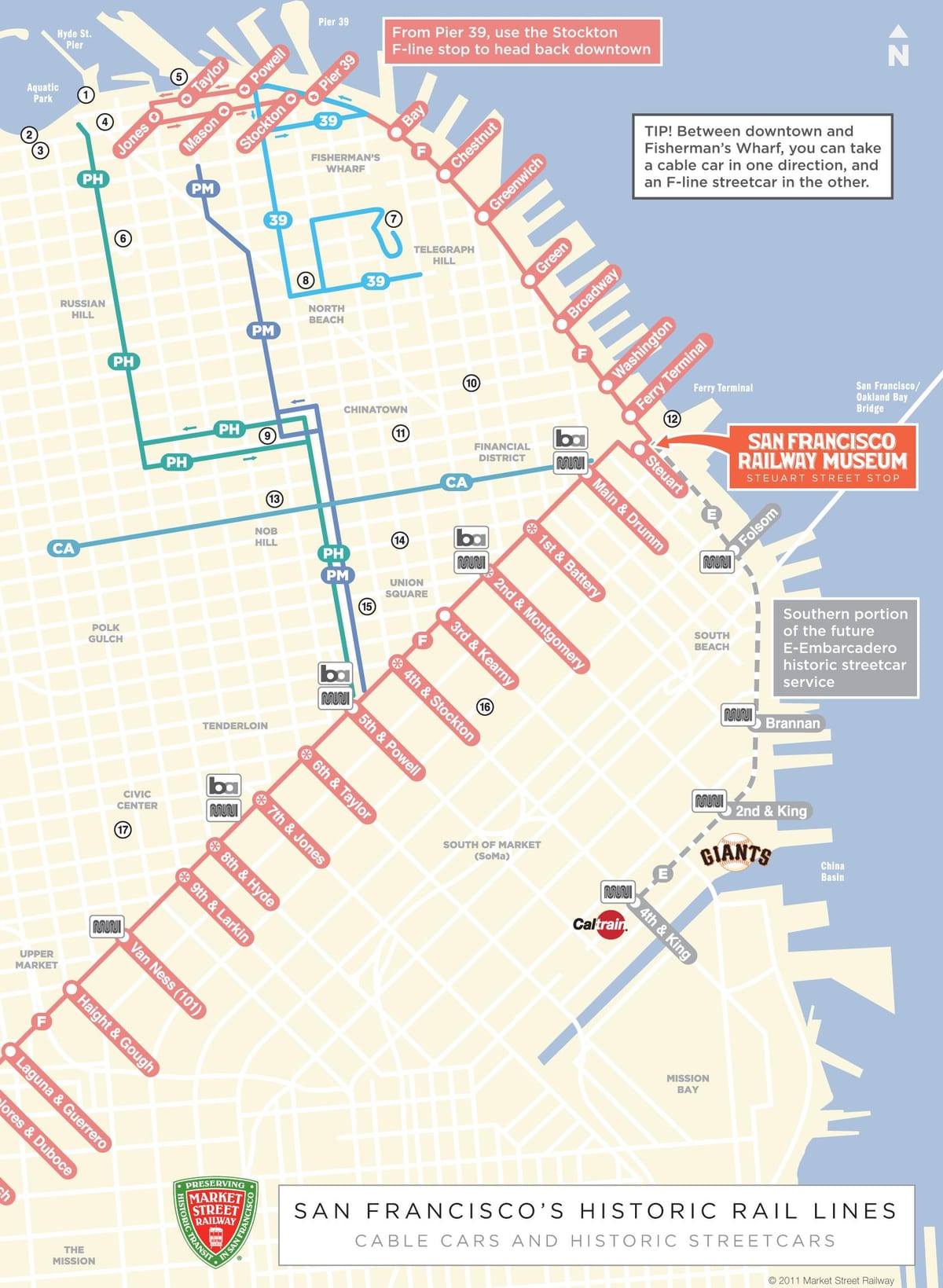 Karte vagoniņš maršrutu San Francisco, ca
