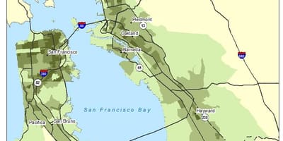 Karte bay area iedzīvotāju blīvums