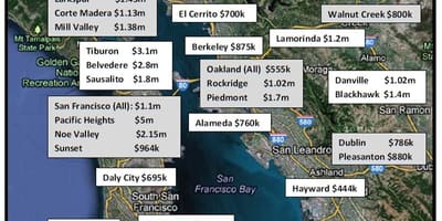 Karte bay area mājokļu cenas