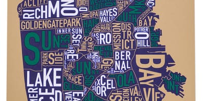 Sanfrancisko apkārtnes karte plakāts