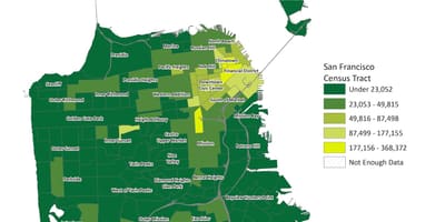 Karte San Francisco iedzīvotāju blīvums